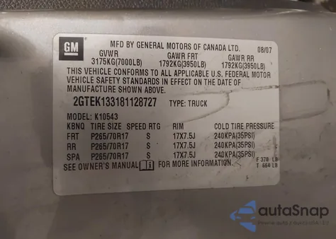 2008 GMC Sierra 1500 Sle1 из США, поврежденный, VIN 2GTEK133181128727